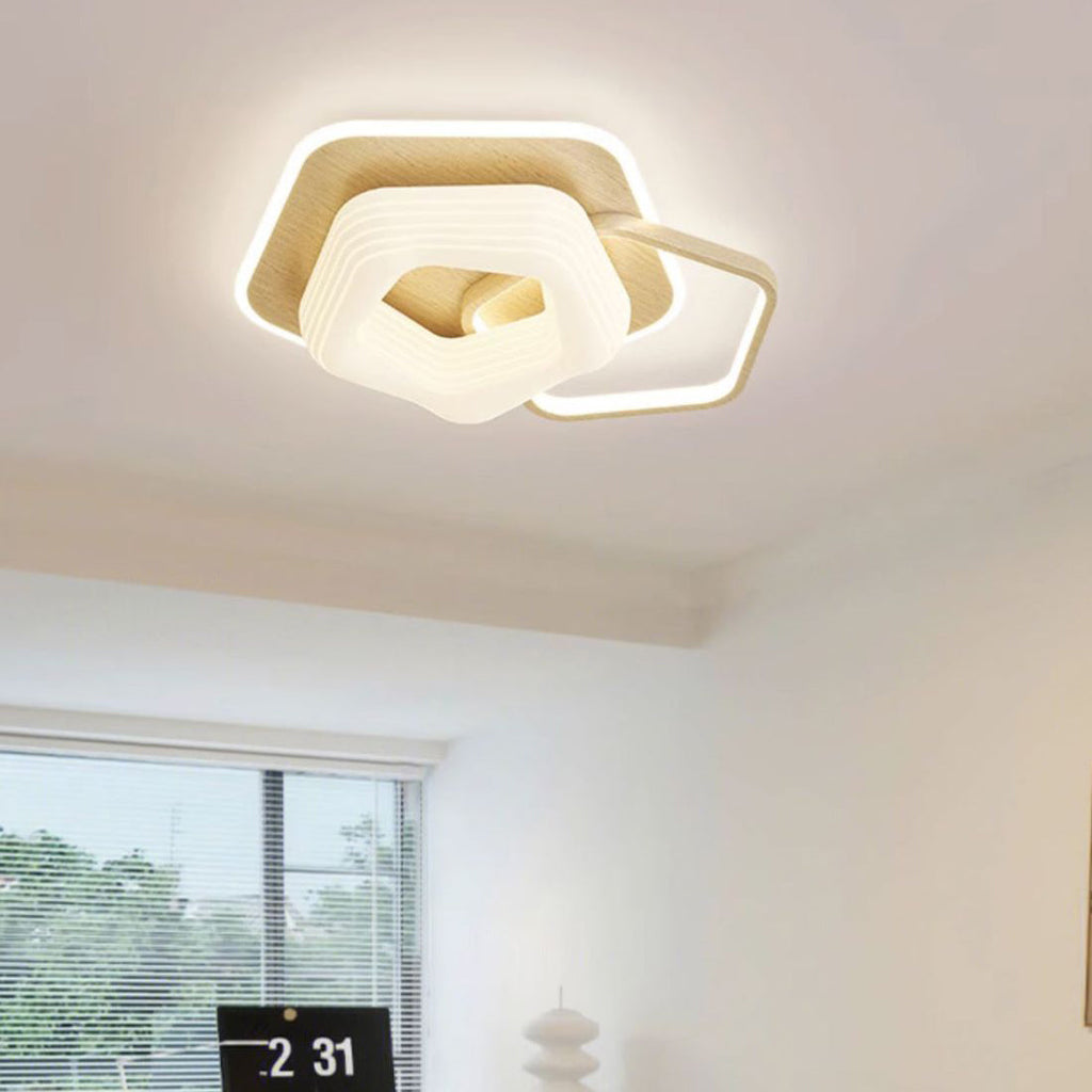 Contemporary Nordic Metal Pe Flower Triangle Round LED Flush Mount Ceiling Light for Bedroom