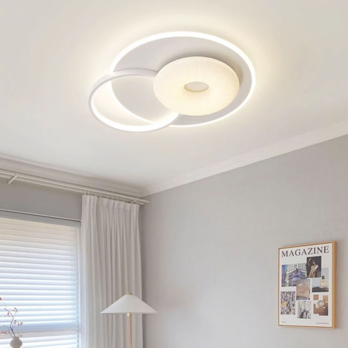 Contemporary Nordic Metal Pe Flower Triangle Round LED Flush Mount Ceiling Light for Bedroom