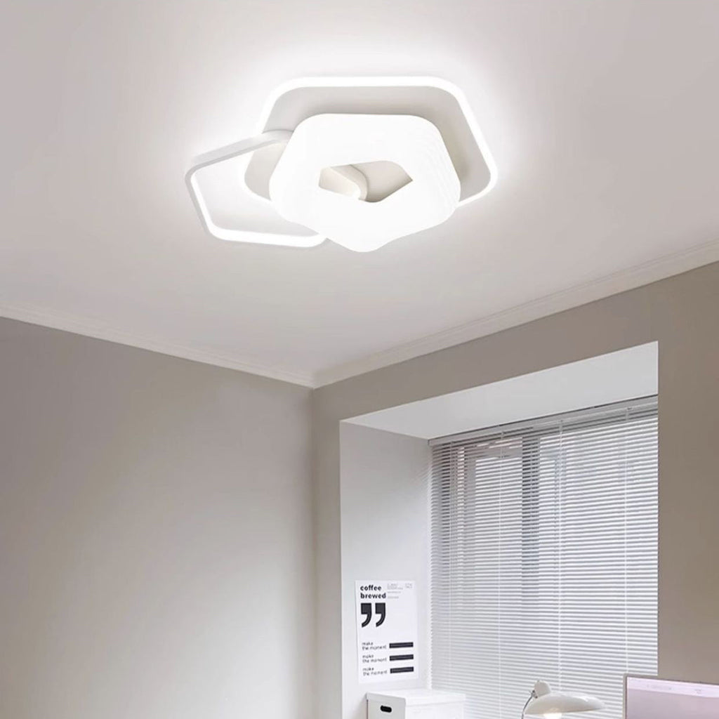 Contemporary Nordic Metal Pe Flower Triangle Round LED Flush Mount Ceiling Light for Bedroom