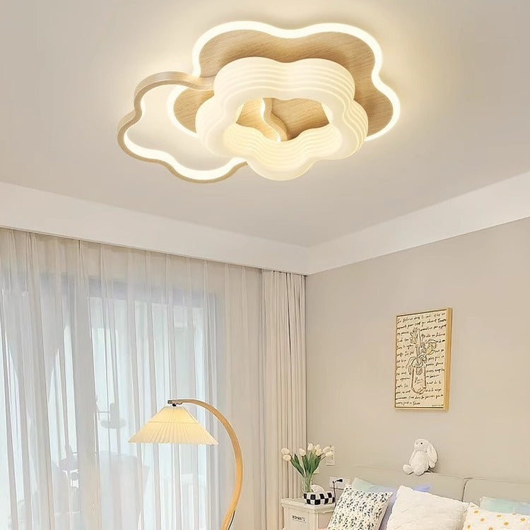 Contemporary Nordic Metal Pe Flower Triangle Round LED Flush Mount Ceiling Light for Bedroom