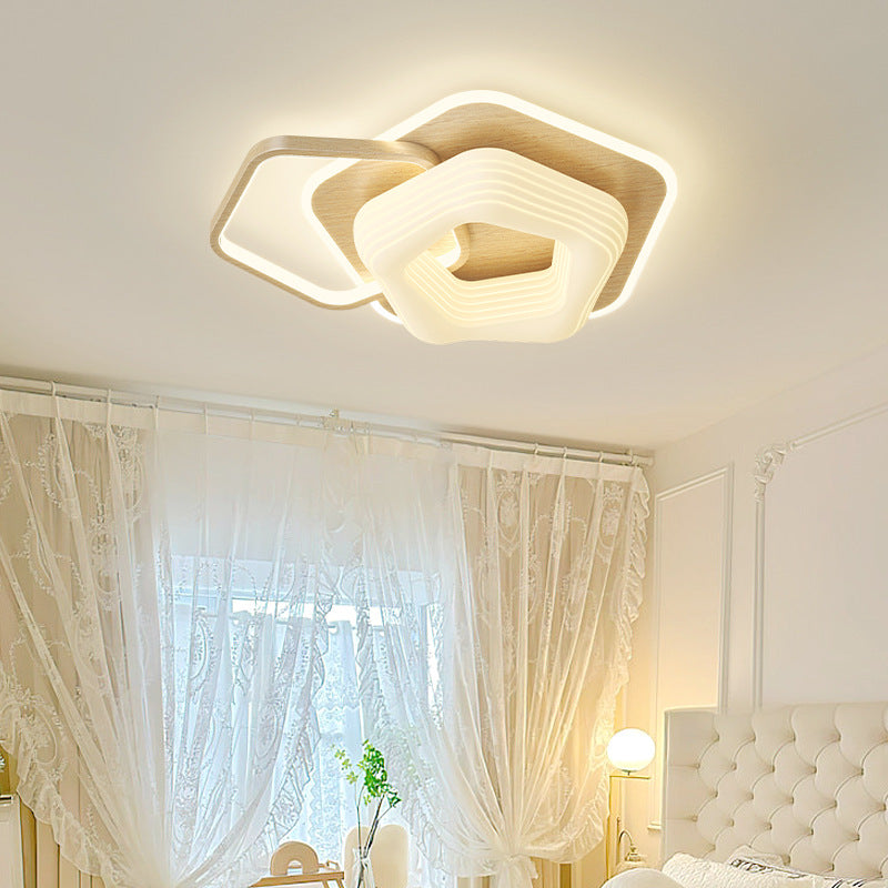 Contemporary Nordic Metal Pe Flower Triangle Round LED Flush Mount Ceiling Light for Bedroom