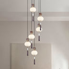 Traditional Chinese Oak Zinc Alloy Glass Lantern Round LED Pendant Light For Dining Room