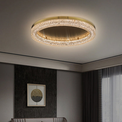 Modern Simplicity Stainless Steel Resin Round Ripple LED Flush Mount Ceiling Light for Bedroom