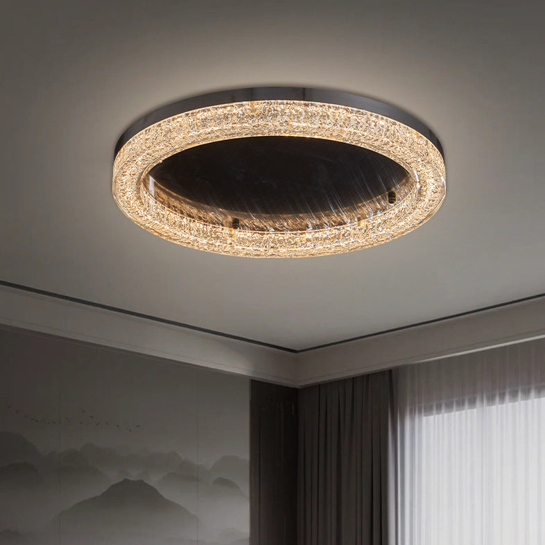 Modern Simplicity Stainless Steel Resin Round Ripple LED Flush Mount Ceiling Light for Bedroom