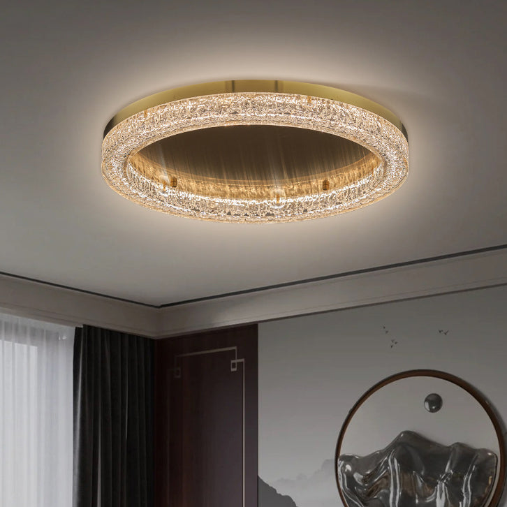 Modern Simplicity Stainless Steel Resin Round Ripple LED Flush Mount Ceiling Light for Bedroom