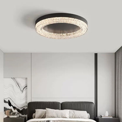 Modern Simplicity Stainless Steel Resin Round Ripple LED Flush Mount Ceiling Light for Bedroom