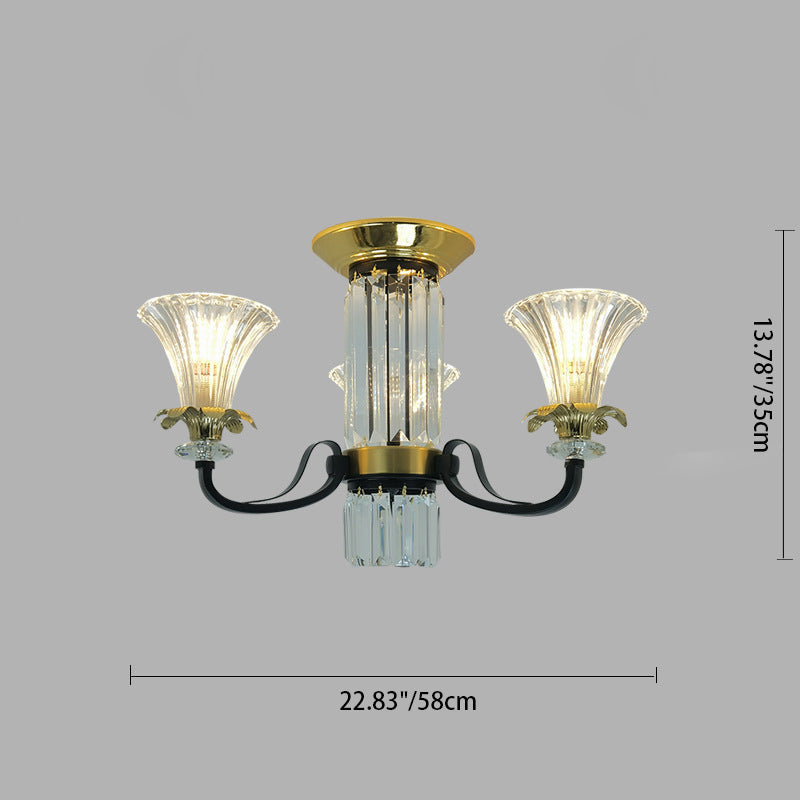 Modern Luxury Iron Crystal Horn Cylinder 3/6/8/10/12 Light Semi-Flush Mount Ceiling Light For Living Room