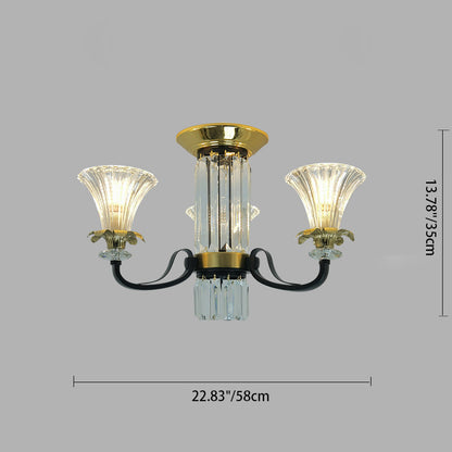 Modern Luxury Iron Crystal Horn Cylinder 3/6/8/10/12 Light Semi-Flush Mount Ceiling Light For Living Room