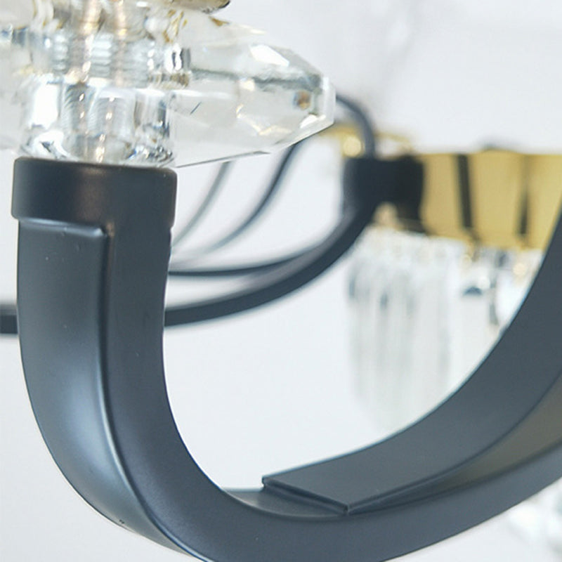Modern Luxury Iron Crystal Horn Cylinder 3/6/8/10/12 Light Semi-Flush Mount Ceiling Light For Living Room