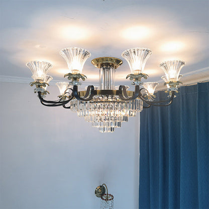 Modern Luxury Iron Crystal Horn Cylinder 3/6/8/10/12 Light Semi-Flush Mount Ceiling Light For Living Room