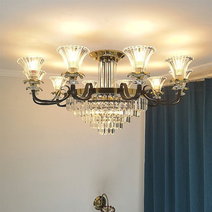 Modern Luxury Iron Crystal Horn Cylinder 3/6/8/10/12 Light Semi-Flush Mount Ceiling Light For Living Room