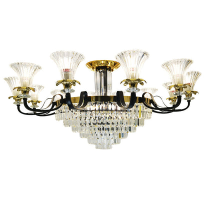 Modern Luxury Iron Crystal Horn Cylinder 3/6/8/10/12 Light Semi-Flush Mount Ceiling Light For Living Room
