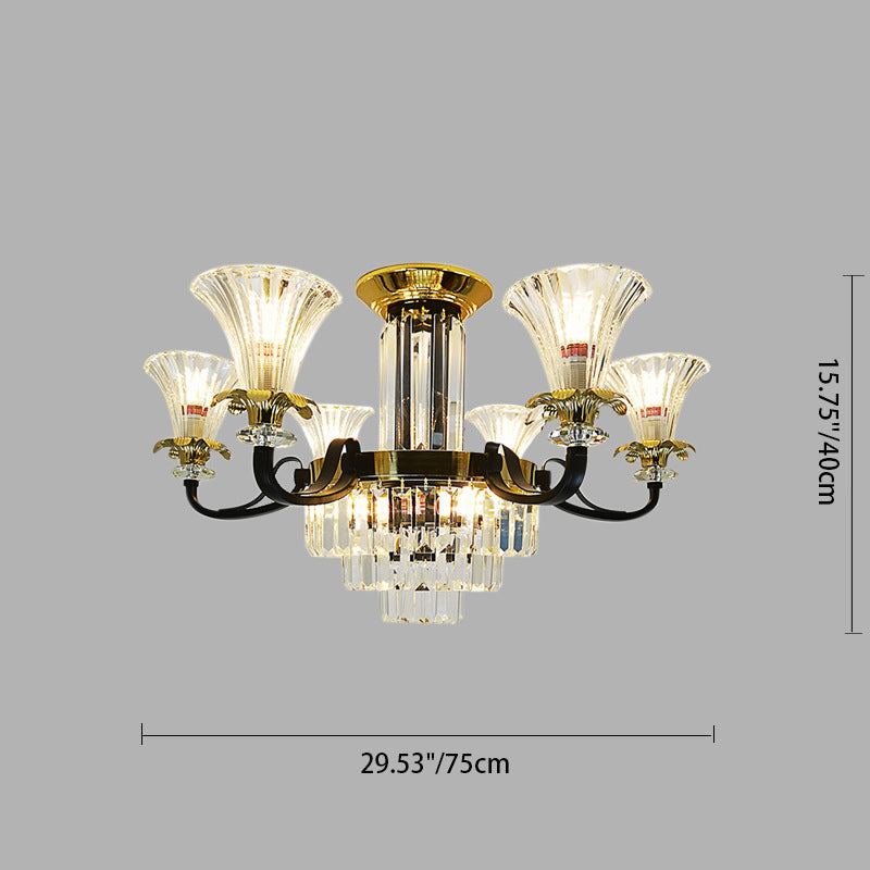Modern Luxury Iron Crystal Horn Cylinder 3/6/8/10/12 Light Semi-Flush Mount Ceiling Light For Living Room