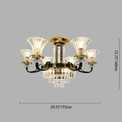 Modern Luxury Iron Crystal Horn Cylinder 3/6/8/10/12 Light Semi-Flush Mount Ceiling Light For Living Room