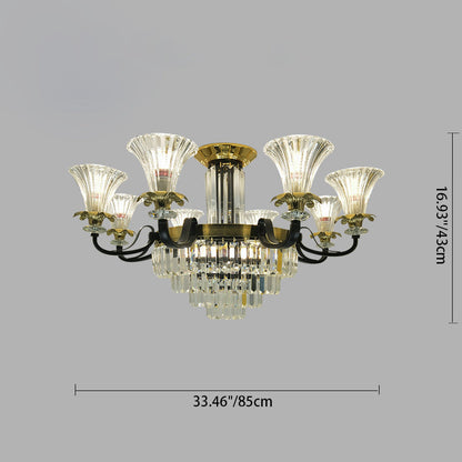 Modern Luxury Iron Crystal Horn Cylinder 3/6/8/10/12 Light Semi-Flush Mount Ceiling Light For Living Room