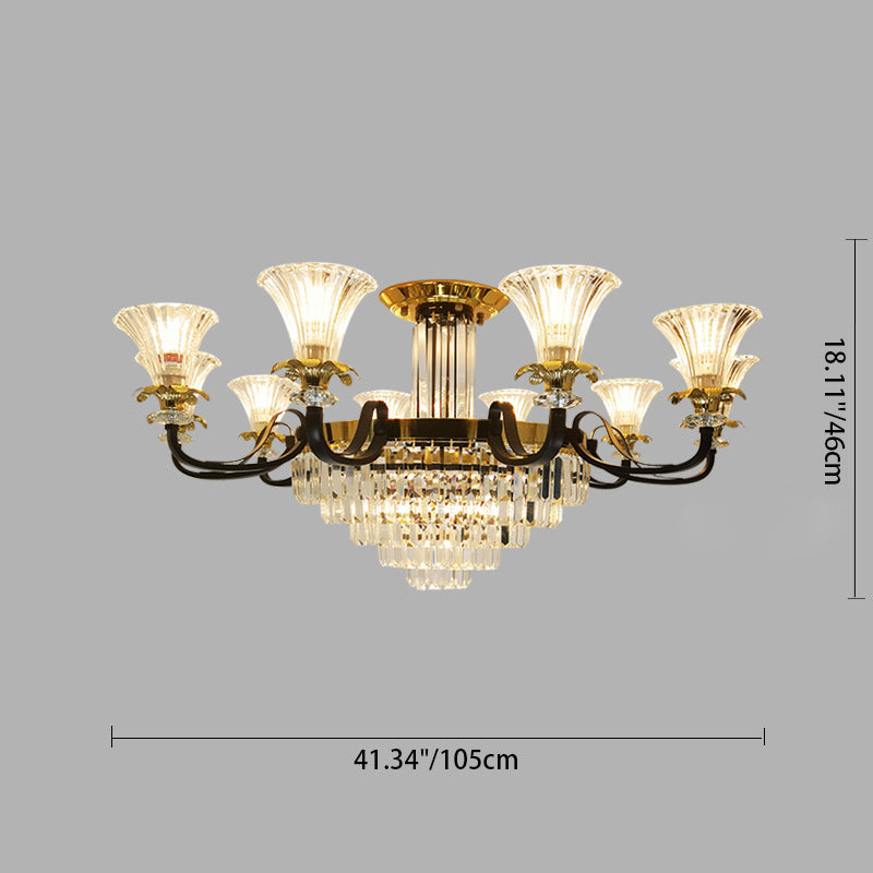 Modern Luxury Iron Crystal Horn Cylinder 3/6/8/10/12 Light Semi-Flush Mount Ceiling Light For Living Room