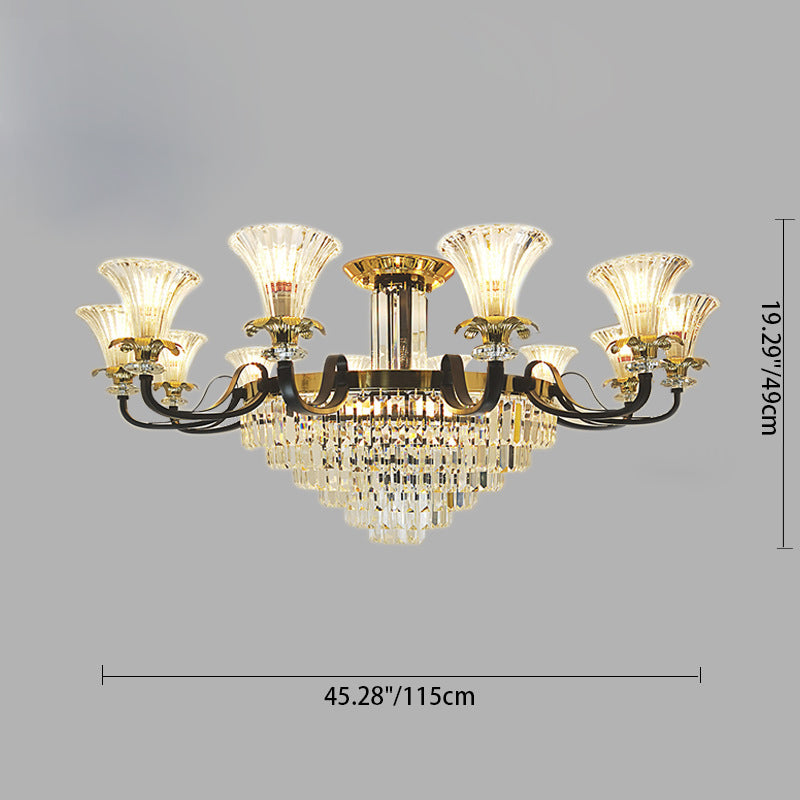 Modern Luxury Iron Crystal Horn Cylinder 3/6/8/10/12 Light Semi-Flush Mount Ceiling Light For Living Room