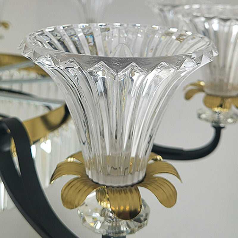 Modern Luxury Iron Crystal Horn Cylinder 3/6/8/10/12 Light Semi-Flush Mount Ceiling Light For Living Room