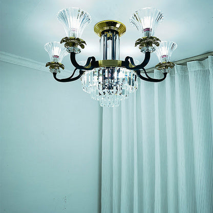 Modern Luxury Iron Crystal Horn Cylinder 3/6/8/10/12 Light Semi-Flush Mount Ceiling Light For Living Room