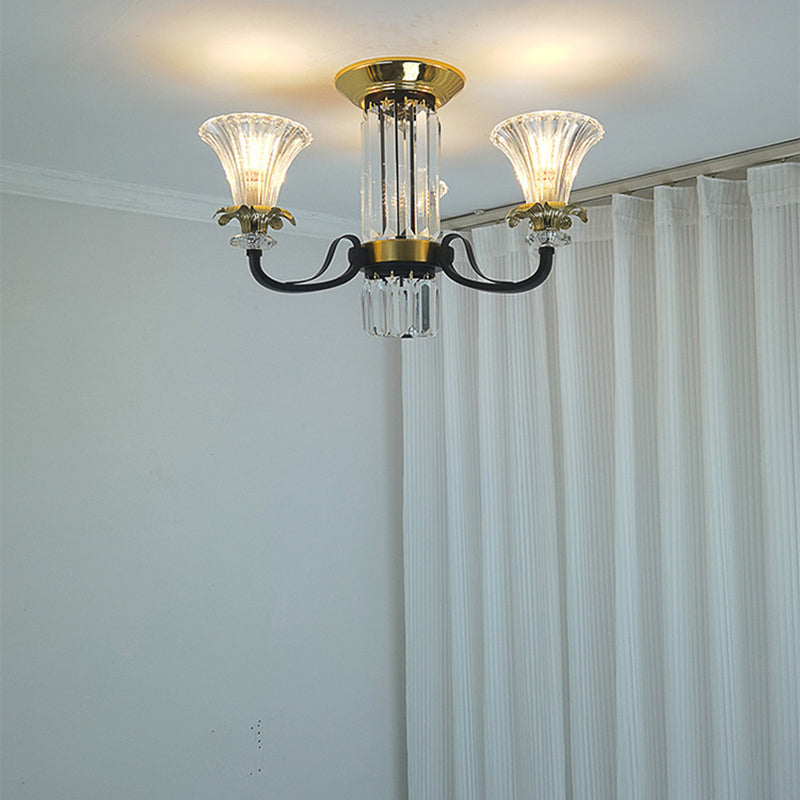 Modern Luxury Iron Crystal Horn Cylinder 3/6/8/10/12 Light Semi-Flush Mount Ceiling Light For Living Room