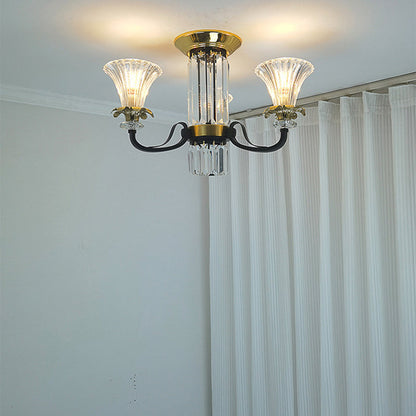 Modern Luxury Iron Crystal Horn Cylinder 3/6/8/10/12 Light Semi-Flush Mount Ceiling Light For Living Room