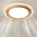 Modern Simplicity ABS PC Acrylic Round Lace LED Flush Mount Ceiling Bladeless Fan Light For Bedroom