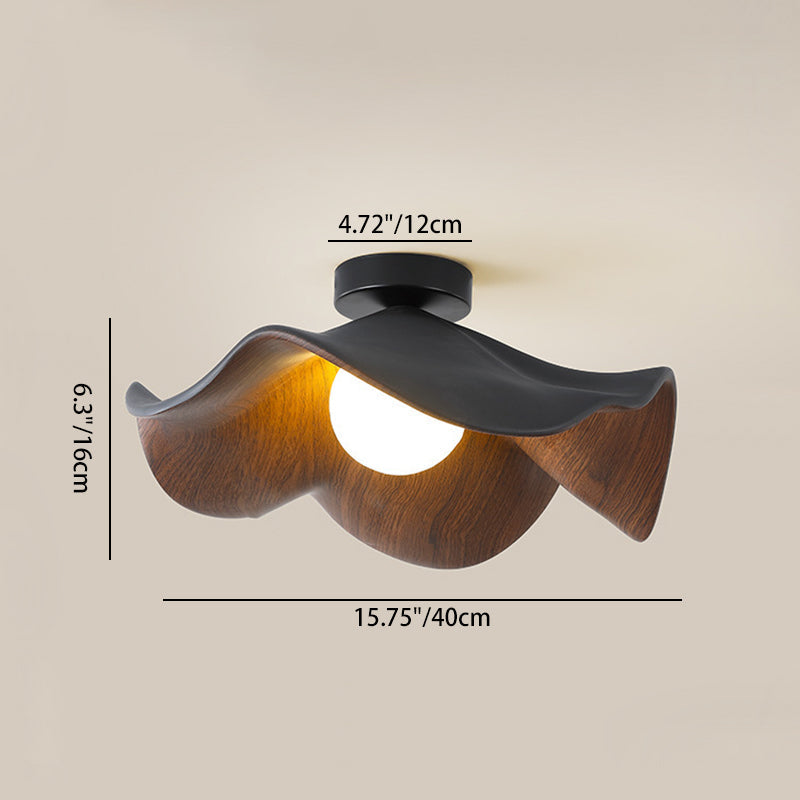 Contemporary Scandinavian Iron Resin Lotus Leaf Wave 1-light Semi-flush Mount Ceiling Light for Hallway
