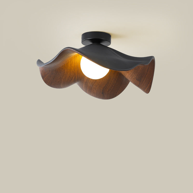 Contemporary Scandinavian Iron Resin Lotus Leaf Wave 1-light Semi-flush Mount Ceiling Light for Hallway