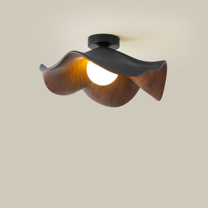 Contemporary Scandinavian Iron Resin Lotus Leaf Wave 1-light Semi-flush Mount Ceiling Light for Hallway