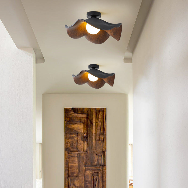 Contemporary Scandinavian Iron Resin Lotus Leaf Wave 1-light Semi-flush Mount Ceiling Light for Hallway