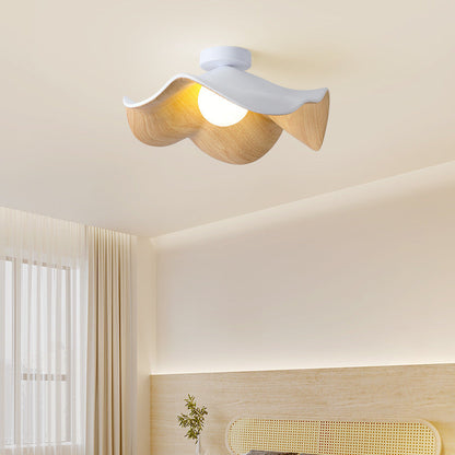 Contemporary Scandinavian Iron Resin Lotus Leaf Wave 1-light Semi-flush Mount Ceiling Light for Hallway