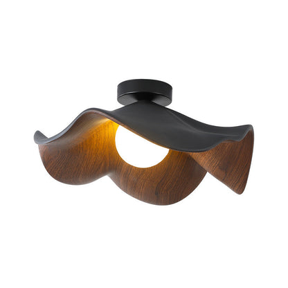 Contemporary Scandinavian Iron Resin Lotus Leaf Wave 1-light Semi-flush Mount Ceiling Light for Hallway
