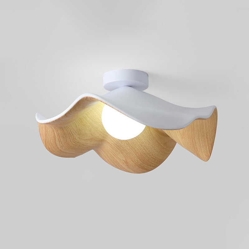 Contemporary Scandinavian Iron Resin Lotus Leaf Wave 1-light Semi-flush Mount Ceiling Light for Hallway