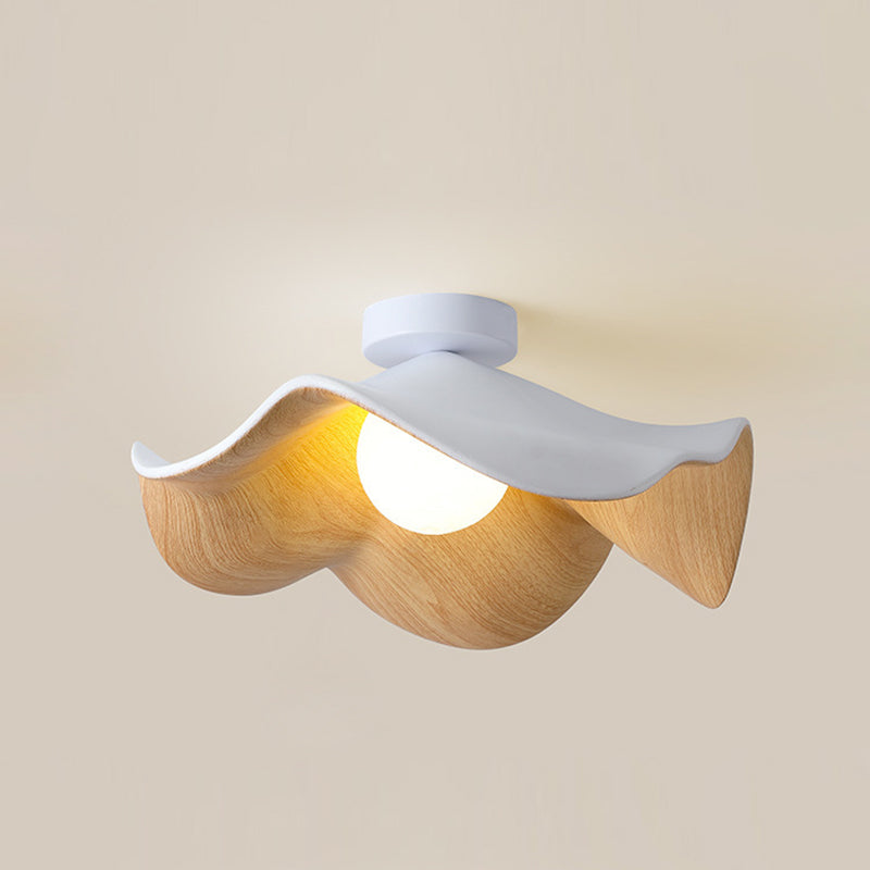 Contemporary Scandinavian Iron Resin Lotus Leaf Wave 1-light Semi-flush Mount Ceiling Light for Hallway