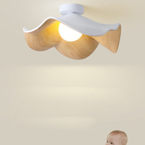 Contemporary Scandinavian Iron Resin Lotus Leaf Wave 1-light Semi-flush Mount Ceiling Light for Hallway