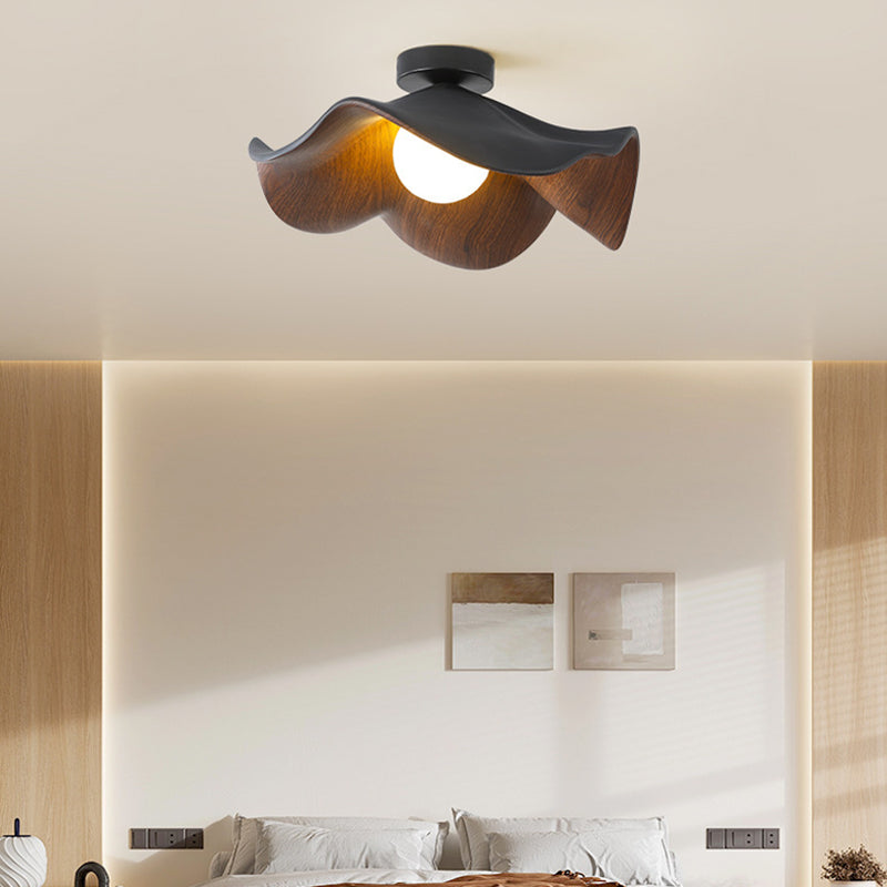 Contemporary Scandinavian Iron Resin Lotus Leaf Wave 1-light Semi-flush Mount Ceiling Light for Hallway