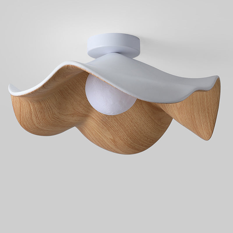 Contemporary Scandinavian Iron Resin Lotus Leaf Wave 1-light Semi-flush Mount Ceiling Light for Hallway