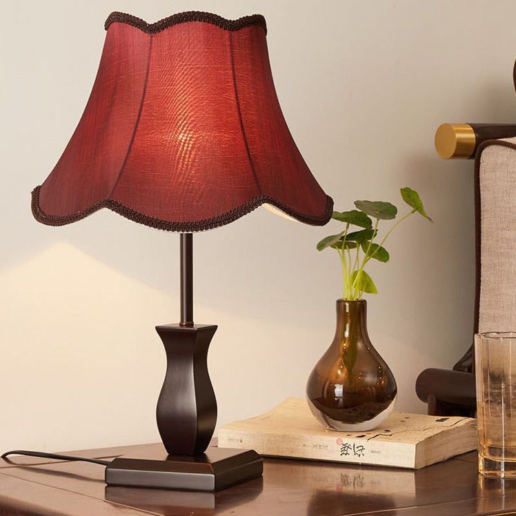 Contemporary Retro Wood Fabric Drum 1-Light Table Lamp For Bedside Lumendat