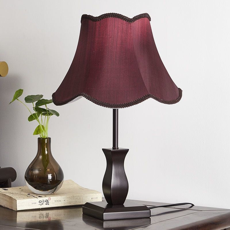 Contemporary Retro Wood Fabric Drum 1-Light Table Lamp For Bedside Lumendat