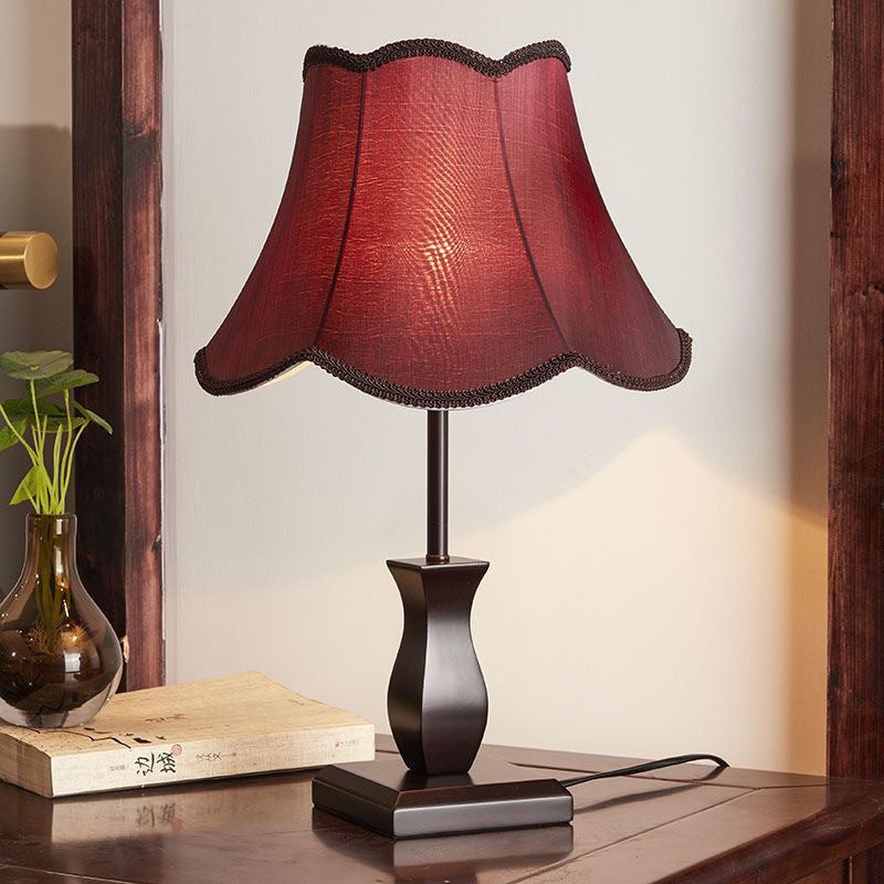 Contemporary Retro Wood Fabric Drum 1-Light Table Lamp For Bedside Lumendat