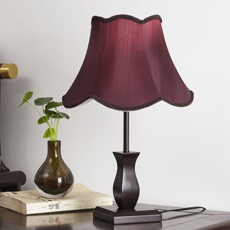 Contemporary Retro Wood Fabric Drum 1-Light Table Lamp For Bedside Lumendat