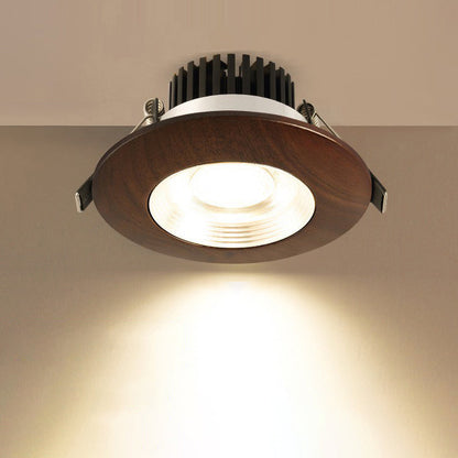 Traditional Chinese Walnut Aluminum Acrylic Round LED Spotlight Flush Mount Ceiling Light For Hallway