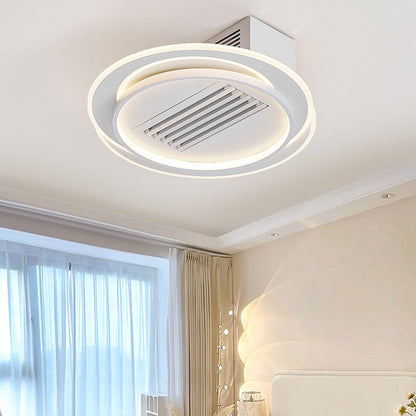 Modern Simplicity Iron Acrylic Aluminum Square Round LED Semi-Flush Mount Ceiling Bladeless Fan Light For Bedroom