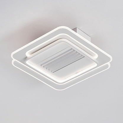 Modern Simplicity Iron Acrylic Aluminum Square Round LED Semi-Flush Mount Ceiling Bladeless Fan Light For Bedroom