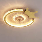 Modern Luxury Kids Round Crown Animal Acrylic ABS LED Flush Mount Ceiling Fan Light For Bedroom