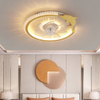 Modern Luxury Kids Round Crown Animal Acrylic ABS LED Flush Mount Ceiling Fan Light For Bedroom