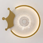 Modern Luxury Kids Round Crown Animal Acrylic ABS LED Flush Mount Ceiling Fan Light For Bedroom