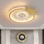 Modern Luxury Kids Round Crown Animal Acrylic ABS LED Flush Mount Ceiling Fan Light For Bedroom