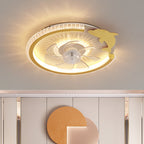 Modern Luxury Kids Round Crown Animal Acrylic ABS LED Flush Mount Ceiling Fan Light For Bedroom