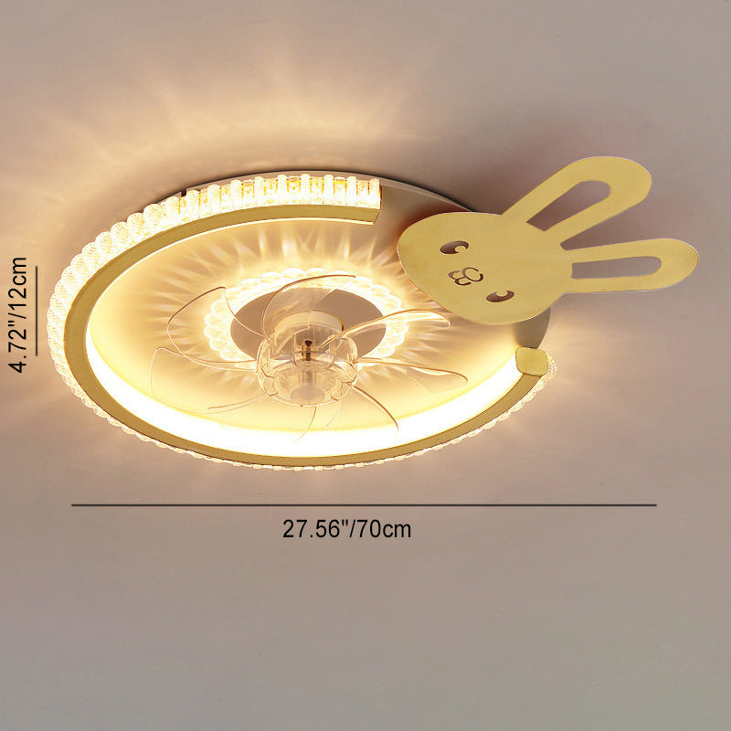 Modern Luxury Kids Round Crown Animal Acrylic ABS LED Flush Mount Ceiling Fan Light For Bedroom